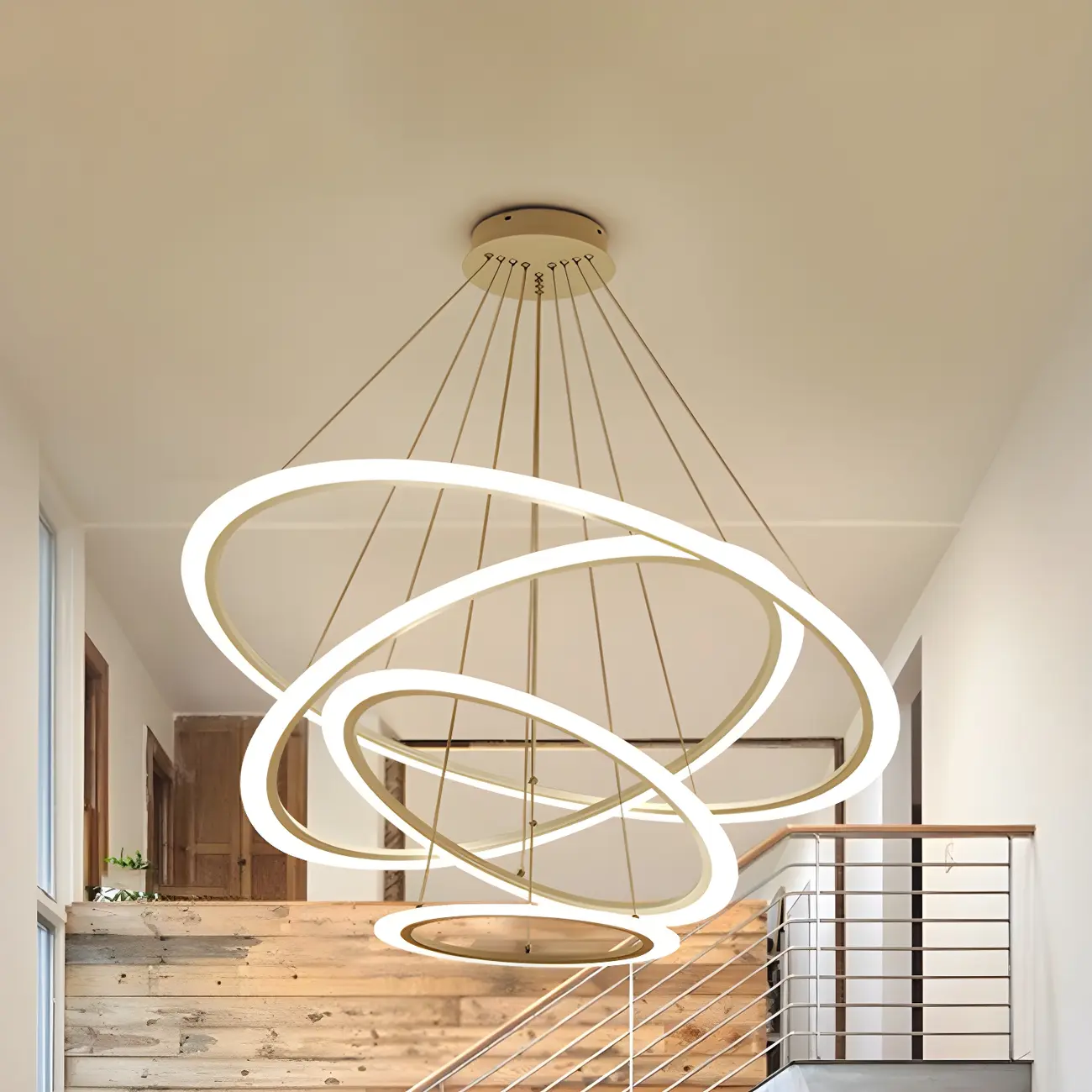 White Circular Modern Metal LED Pendant Chandelier Image - 9 | homeyfad