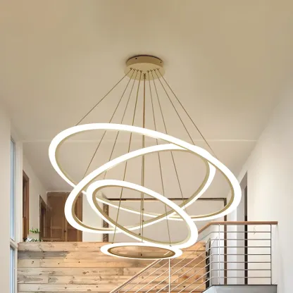White Circular Modern Metal LED Pendant Chandelier Image - 9