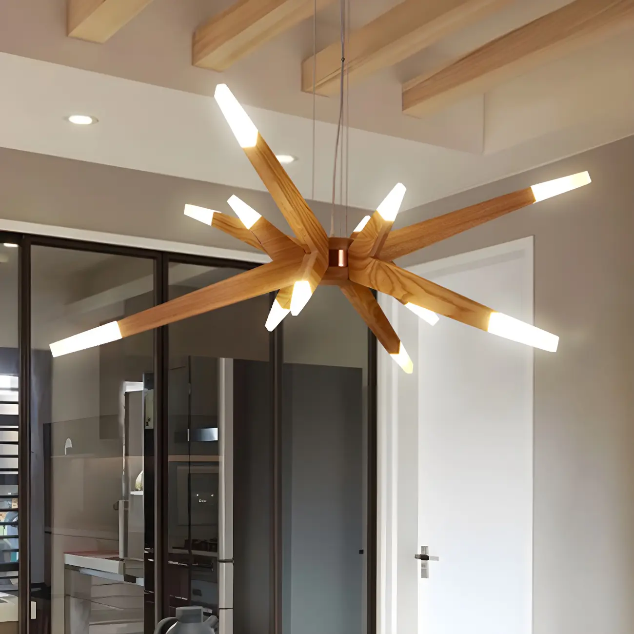Wooden Starburst LED Chandelier Modern Minimalist Design Image - 1 | homeyfad