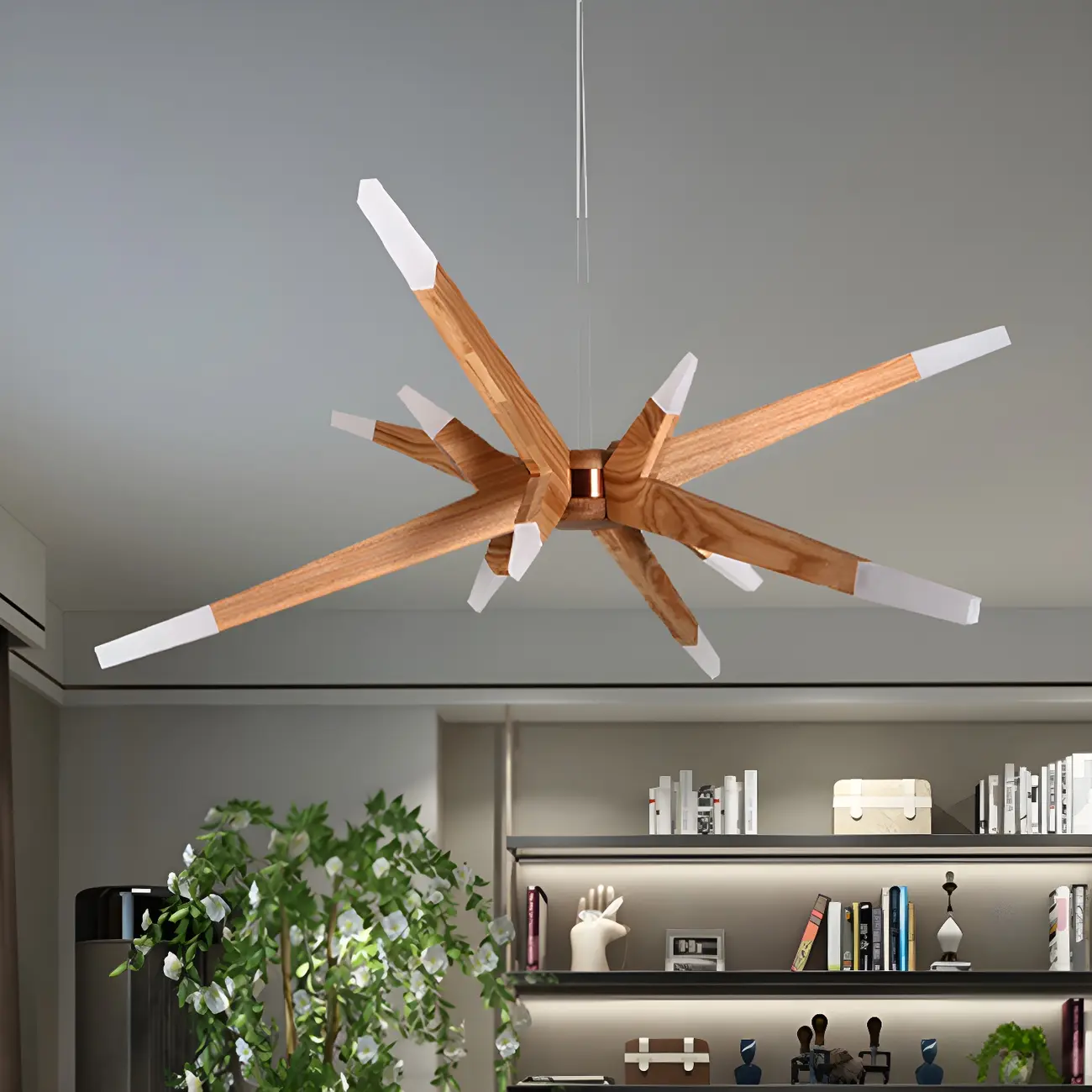 Wooden Starburst LED Chandelier Modern Minimalist Design Image - 2 | homeyfad