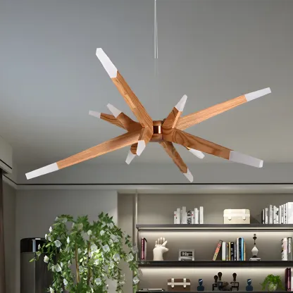 Wooden Starburst LED Chandelier Modern Minimalist Design Image - 2