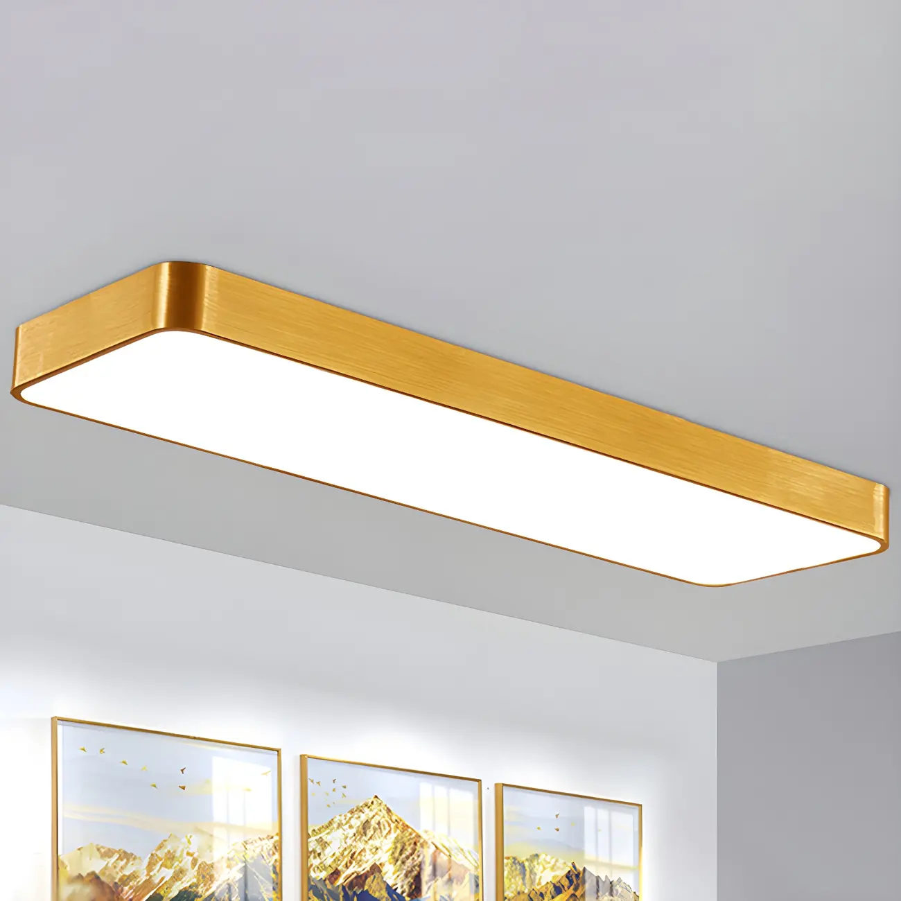 Modern Gold Rectangular Metal LED Flush Mount Ceiling Light Image - 1 | homeyfad