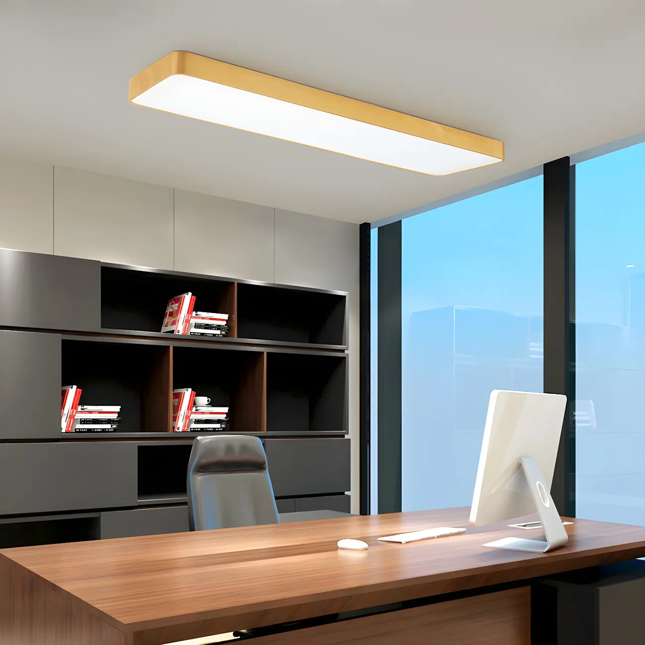 Modern Gold Rectangular Metal LED Flush Mount Ceiling Light Image - 4 | homeyfad