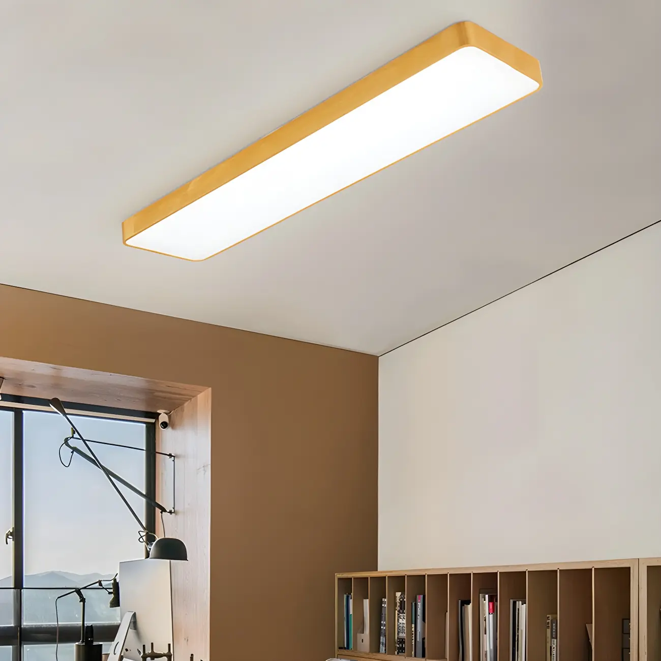 Modern Gold Rectangular Metal LED Flush Mount Ceiling Light Image - 6 | homeyfad