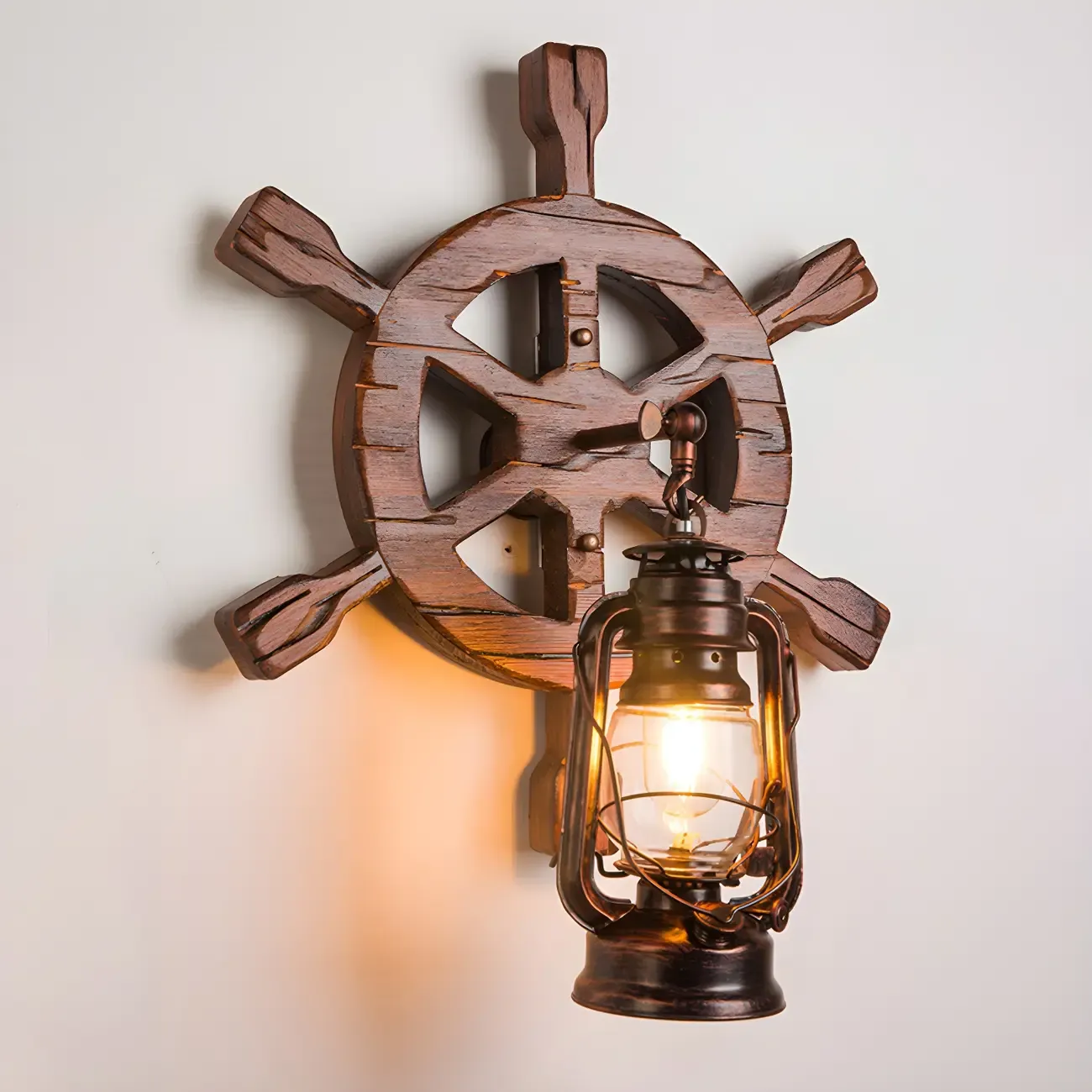 Rustic Wood Wall Sconce Lantern Country Corridor Light Image - 2