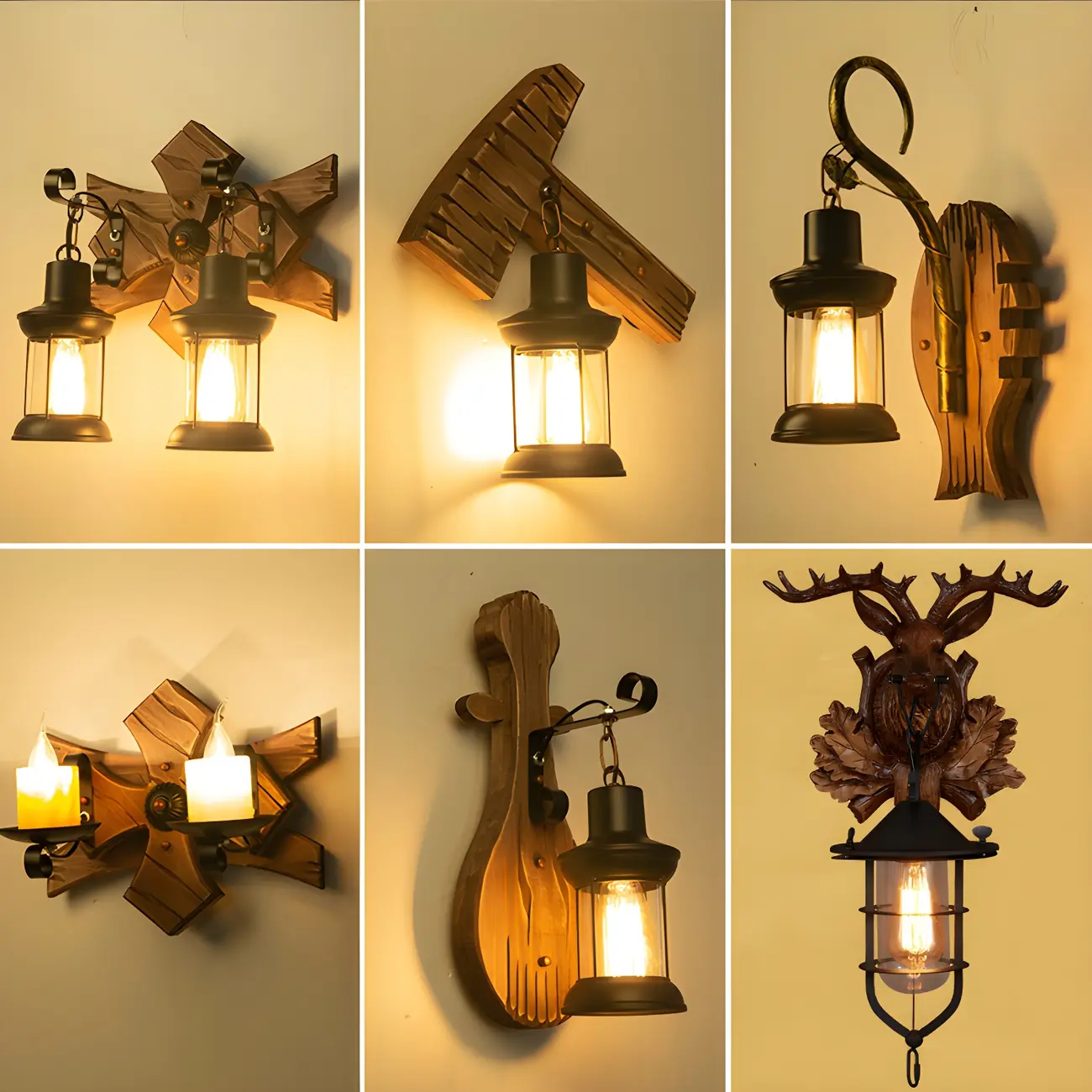 Rustic Wood Wall Sconce Lantern Country Corridor Light Image - 5 | homeyfad