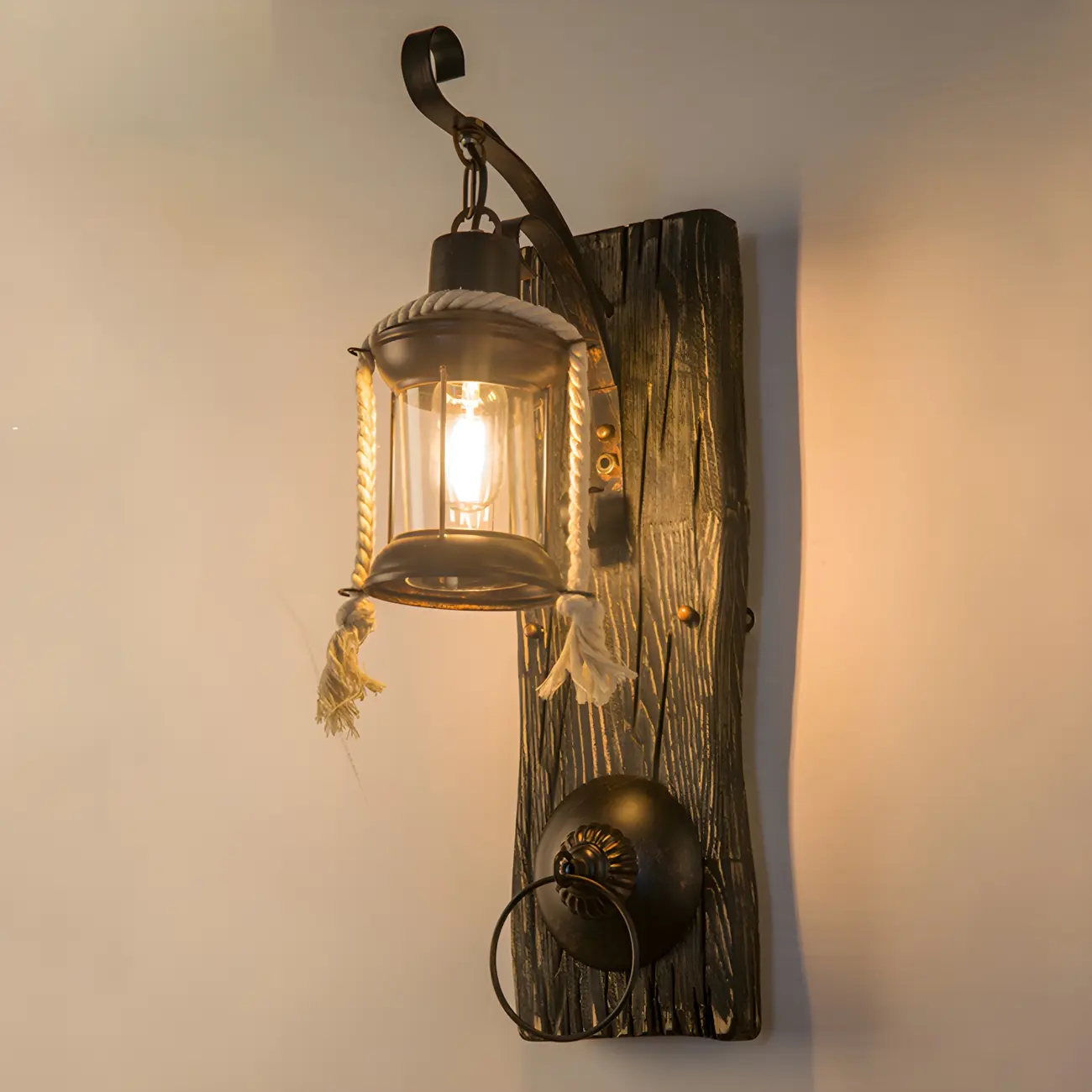 Rustic Wood Wall Sconce Lantern Country Corridor Light Image - 4 | homeyfad