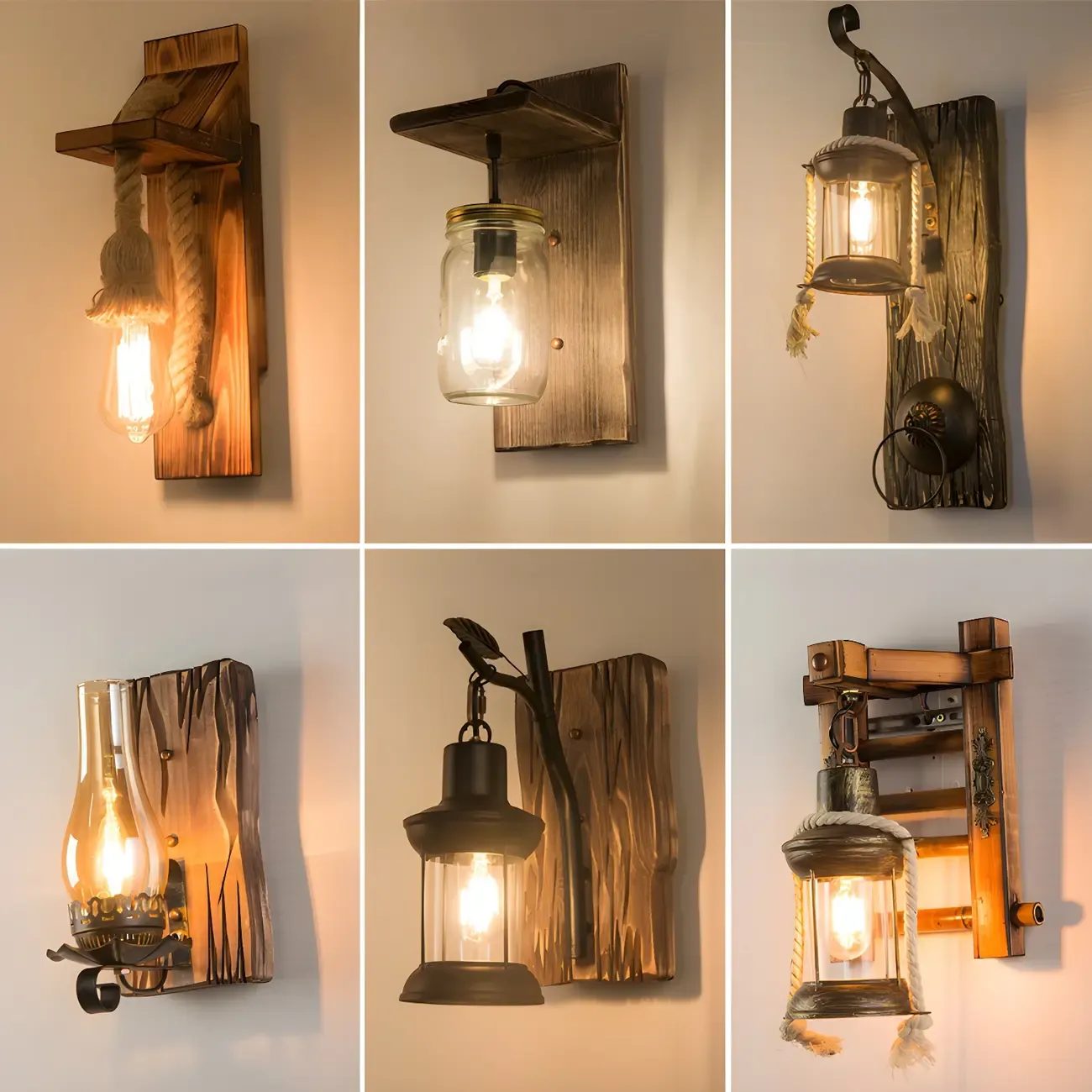 Rustic Wood Wall Sconce Lantern Country Corridor Light Image - 6