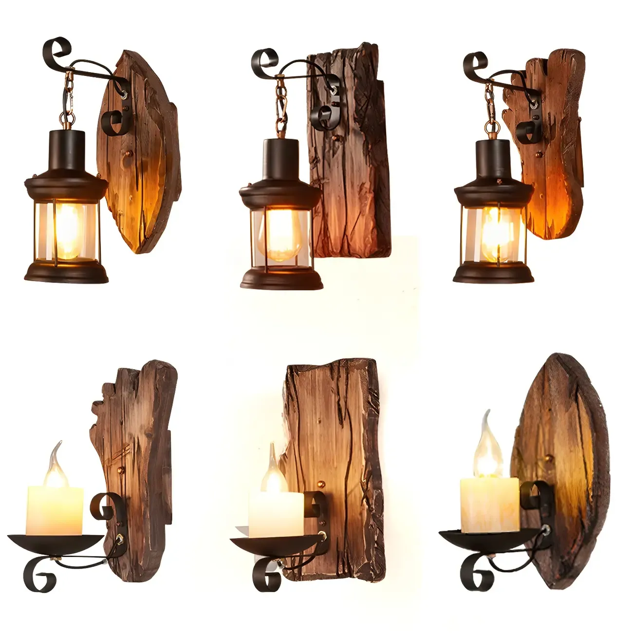 Rustic Wood Wall Sconce Lantern Country Corridor Light Image - 9