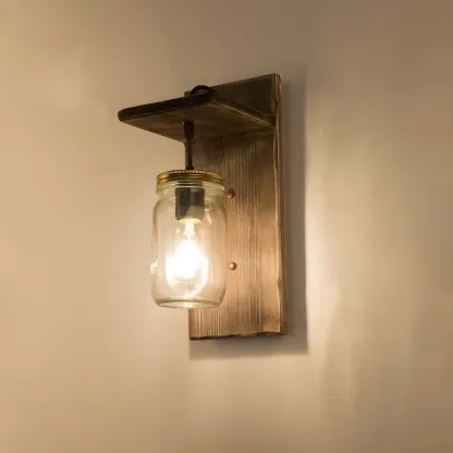 Rustic Wood Wall Sconce Lantern Country Corridor Light Image - 10