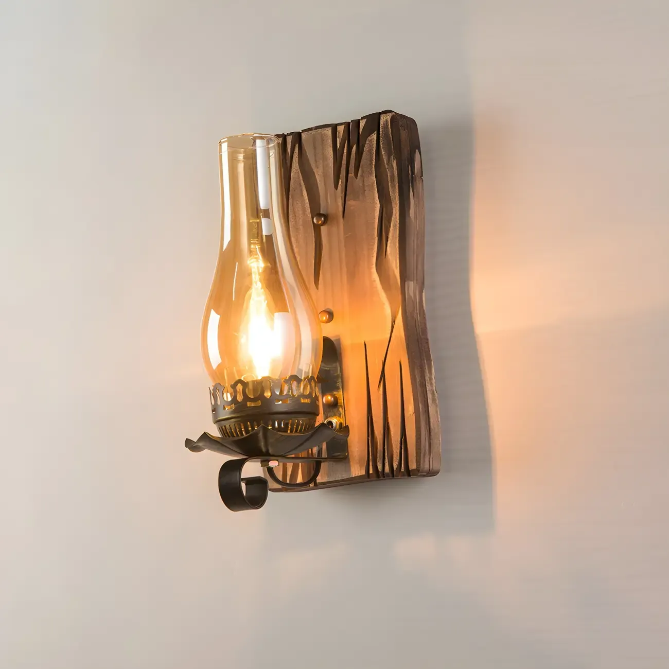 Rustic Wood Wall Sconce Lantern Country Corridor Light Image - 12