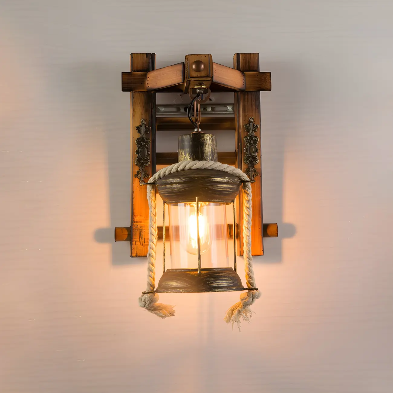 Rustic Wood Wall Sconce Lantern Country Corridor Light Image - 14 | homeyfad