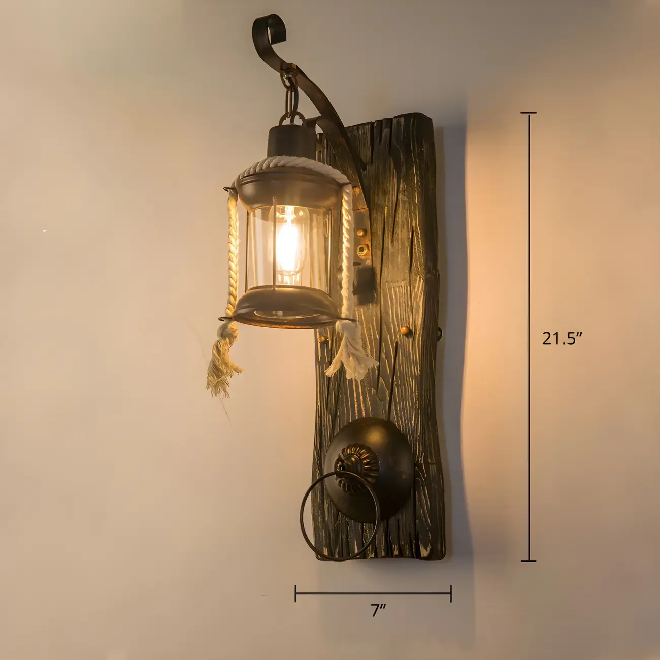 Rustic Wood Wall Sconce Lantern Country Corridor Light Image - 16