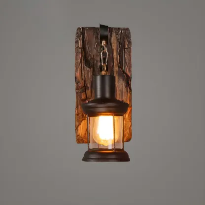 Rustic Wood Wall Sconce Lantern Country Corridor Light Image - 18