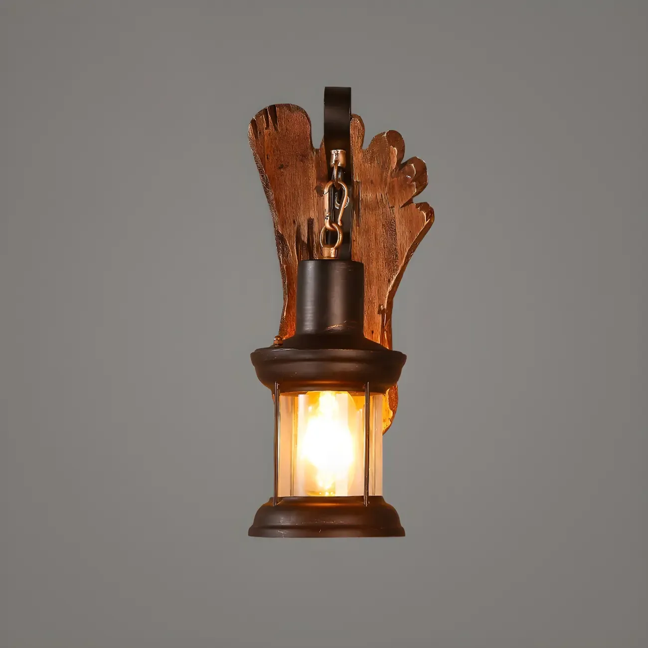 Rustic Wood Wall Sconce Lantern Country Corridor Light Image - 22