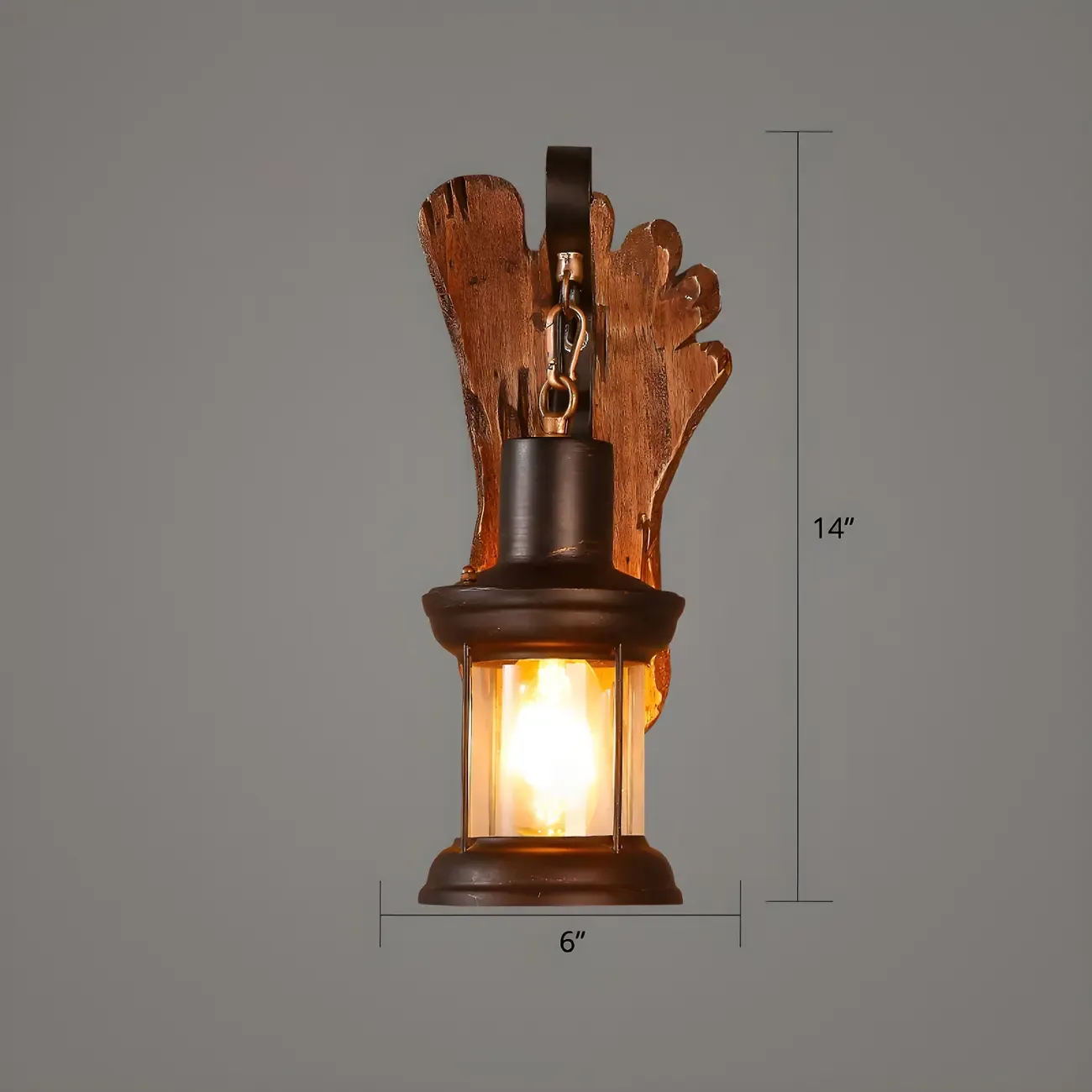 Rustic Wood Wall Sconce Lantern Country Corridor Light Image - 32