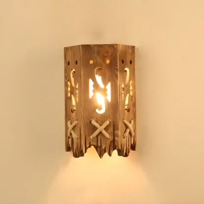 Rustic Wood Wall Sconce Lantern Country Corridor Light Image - 41