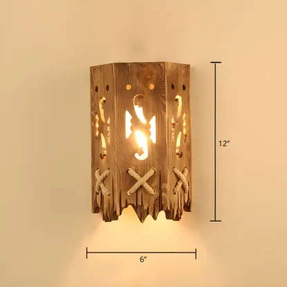 Rustic Wood Wall Sconce Lantern Country Corridor Light Image - 47