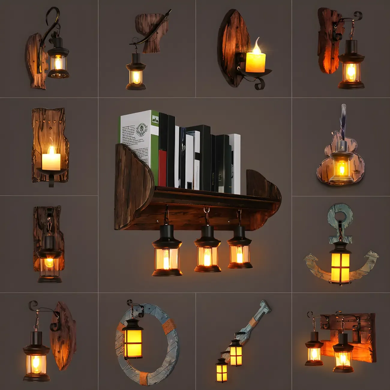 Rustic Distressed Wood & Glass Wall Sconce for Indoor  Image - 2