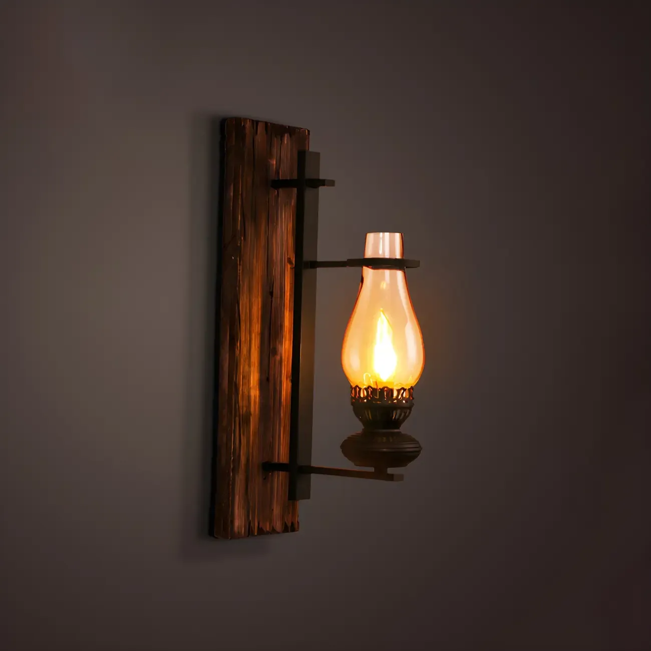 Rustic Distressed Wood & Glass Wall Sconce for Indoor  Image - 3