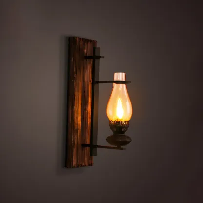 Rustic Distressed Wood & Glass Wall Sconce for Indoor  Image - 3