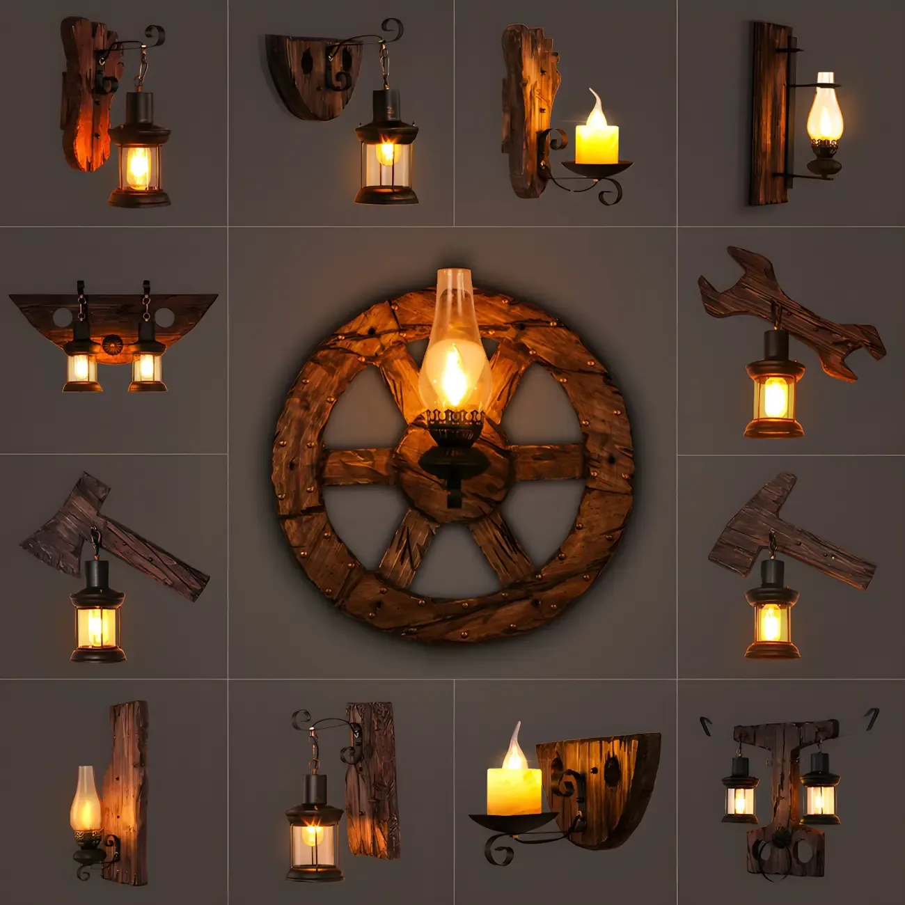 Rustic Distressed Wood & Glass Wall Sconce for Indoor  Image - 4