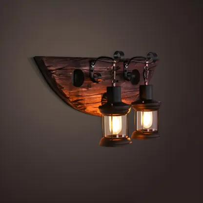 Rustic Distressed Wood & Glass Wall Sconce for Indoor  Image - 5