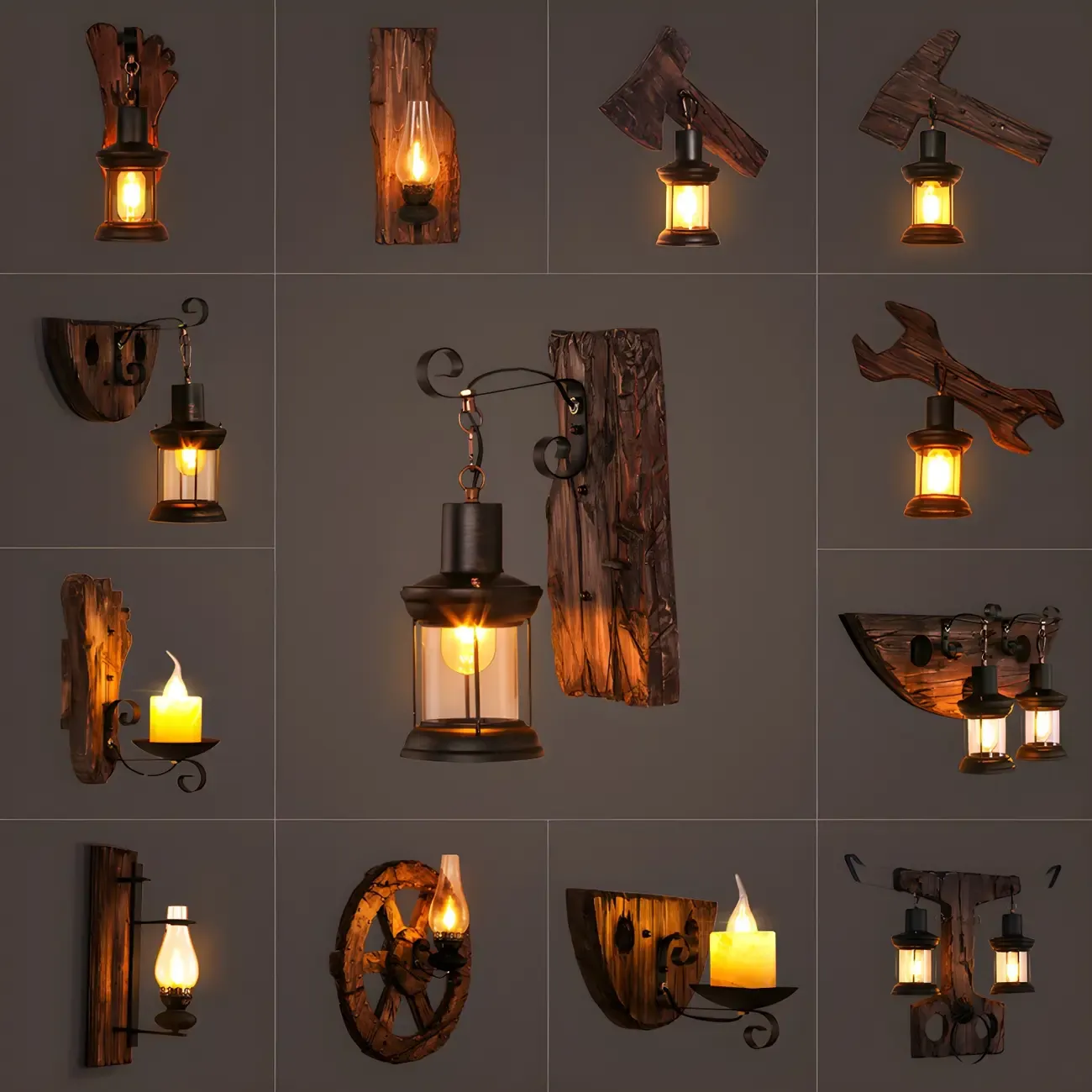 Rustic Distressed Wood & Glass Wall Sconce for Indoor  Image - 7