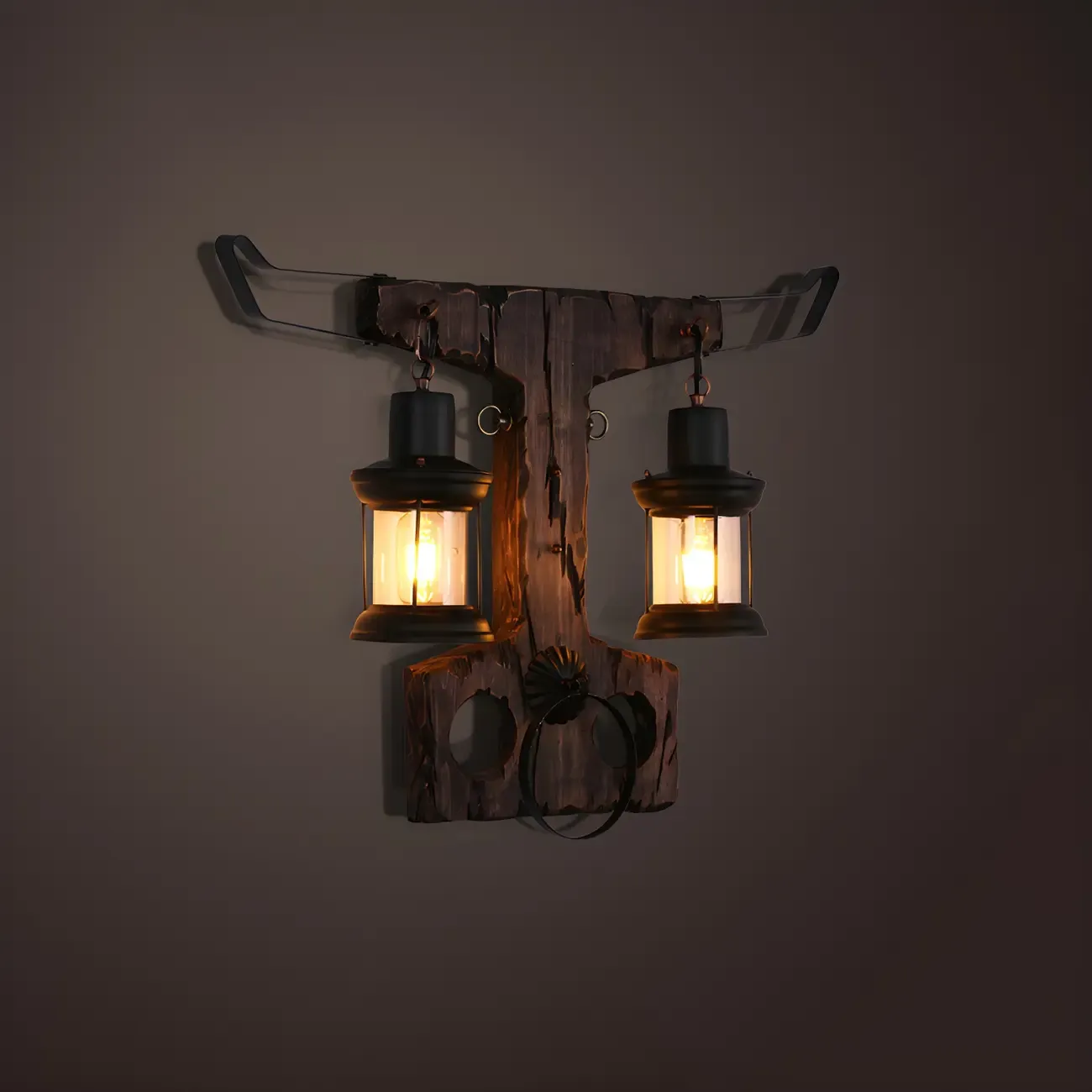 Rustic Distressed Wood & Glass Wall Sconce for Indoor  Image - 8