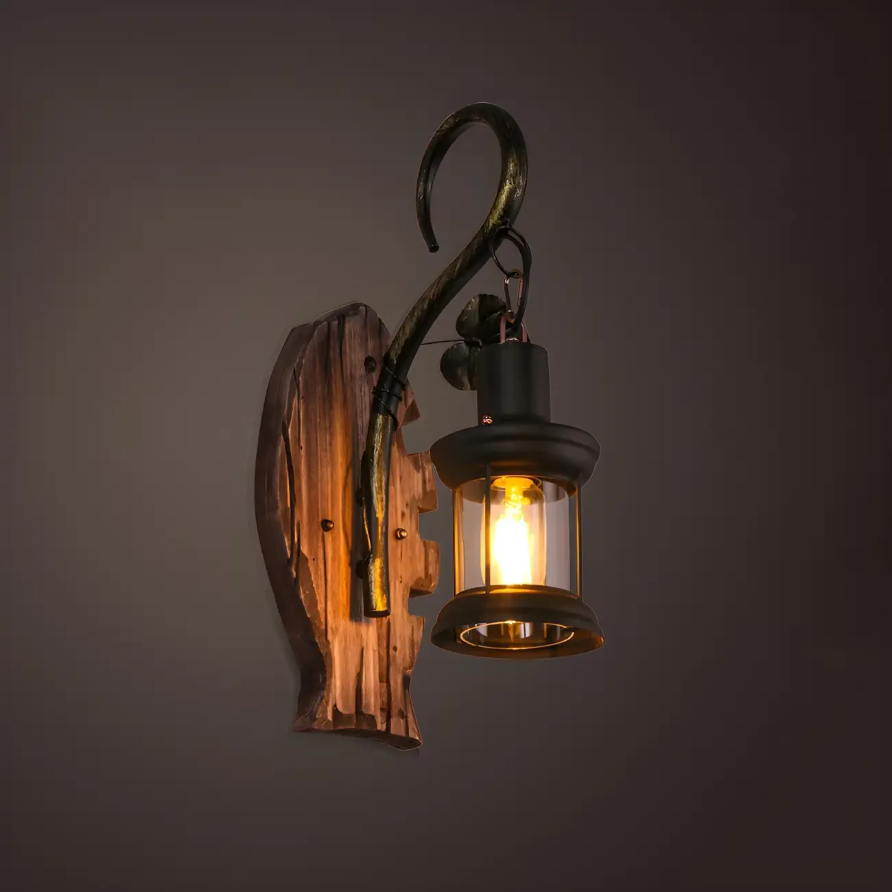Rustic Distressed Wood & Glass Wall Sconce for Indoor  Image - 1