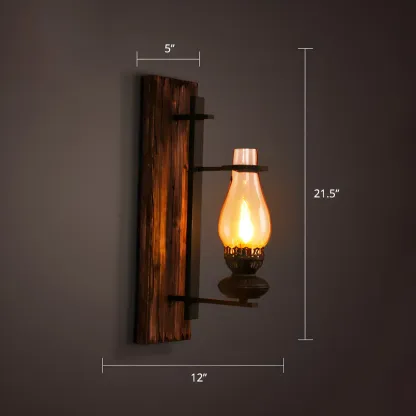 Rustic Distressed Wood & Glass Wall Sconce for Indoor  Image - 11