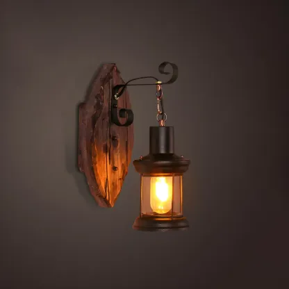 Rustic Distressed Wood & Glass Wall Sconce for Indoor  Image - 12