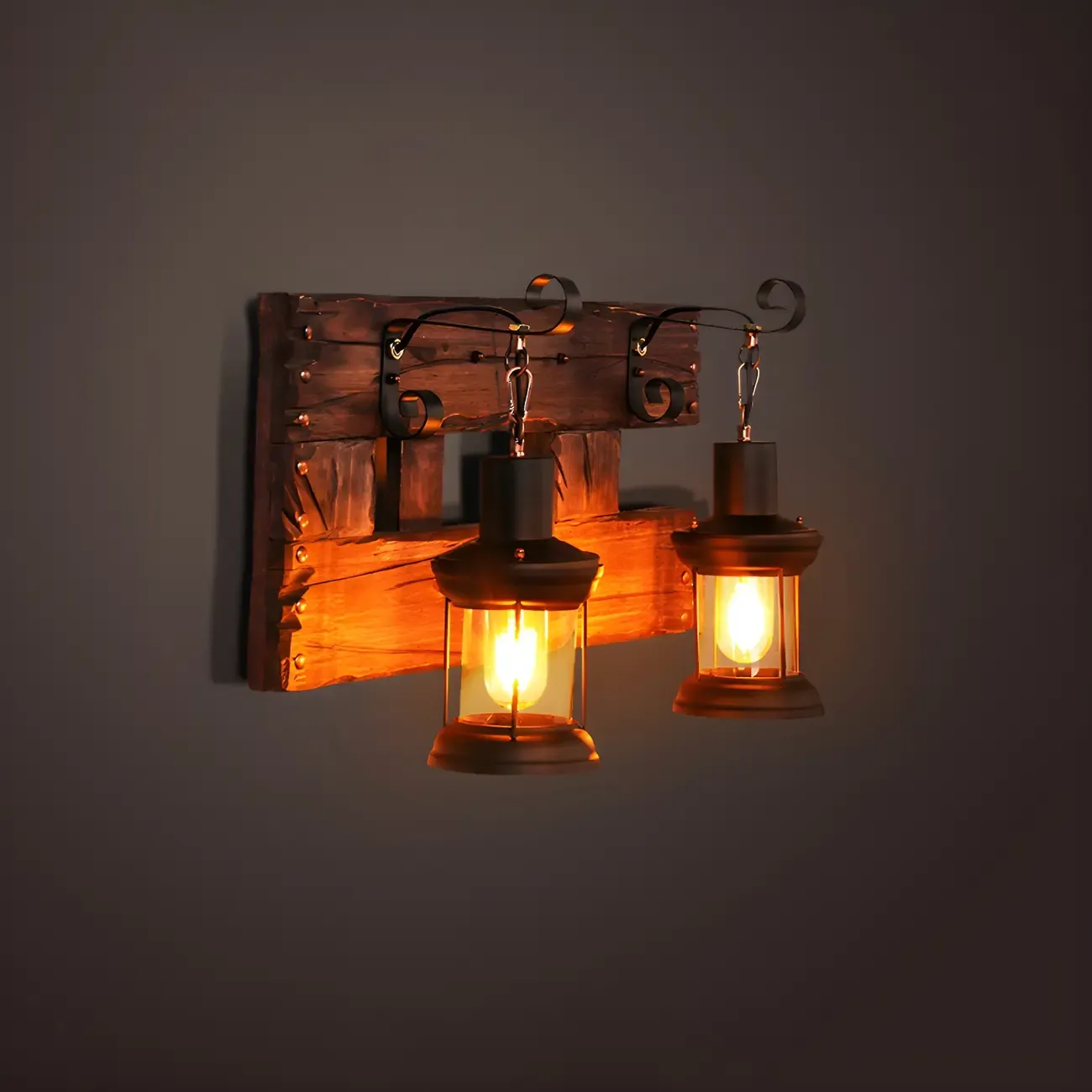 Rustic Distressed Wood & Glass Wall Sconce for Indoor  Image - 18