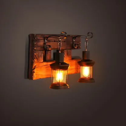 Rustic Distressed Wood & Glass Wall Sconce for Indoor  Image - 18