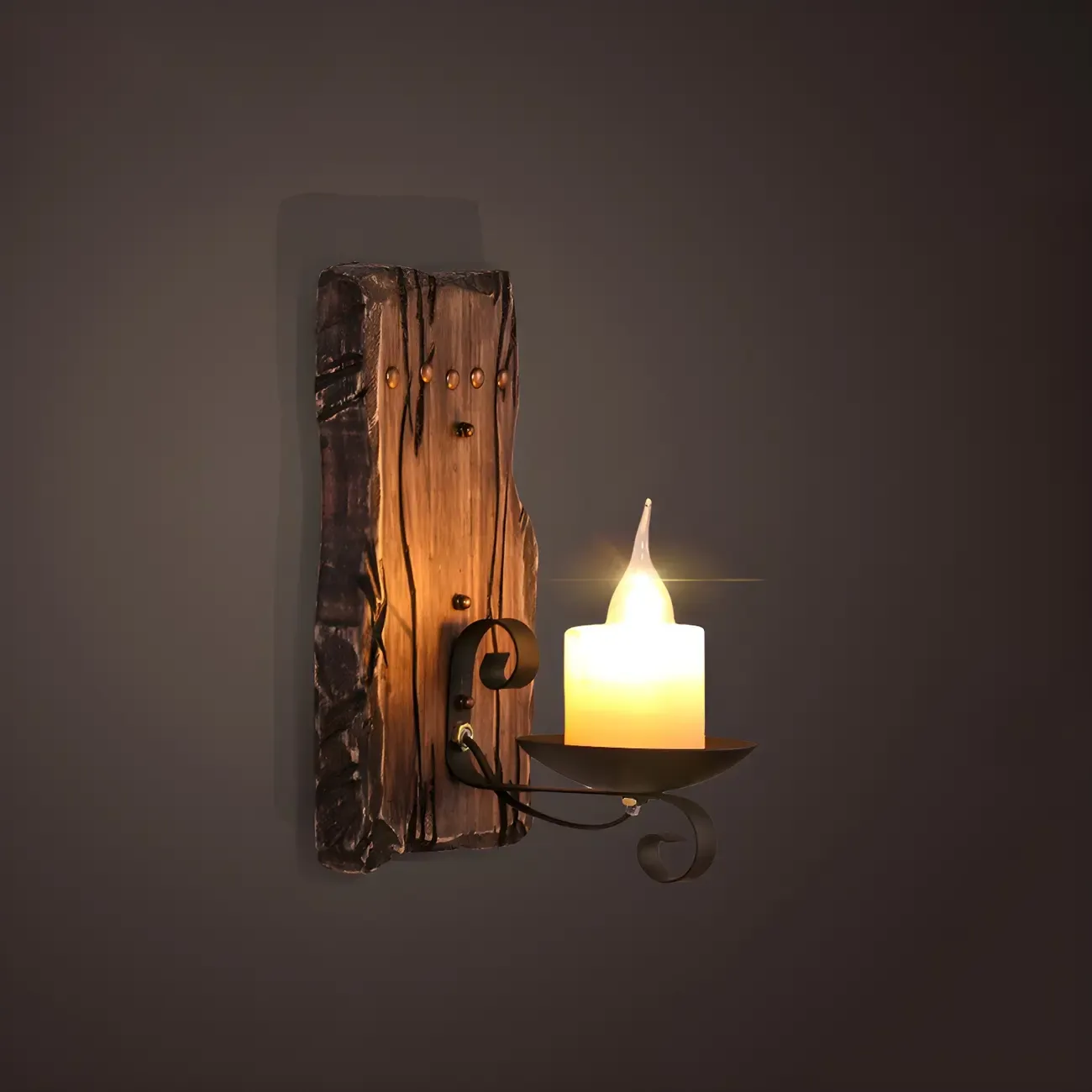 Rustic Distressed Wood & Glass Wall Sconce for Indoor  Image - 27
