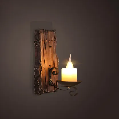 Rustic Distressed Wood & Glass Wall Sconce for Indoor  Image - 27
