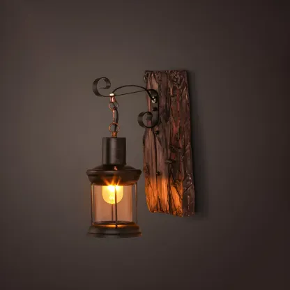 Rustic Distressed Wood & Glass Wall Sconce for Indoor  Image - 32
