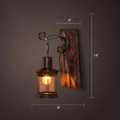 Rustic Distressed Wood & Glass Wall Sconce for Indoor  Image - 42