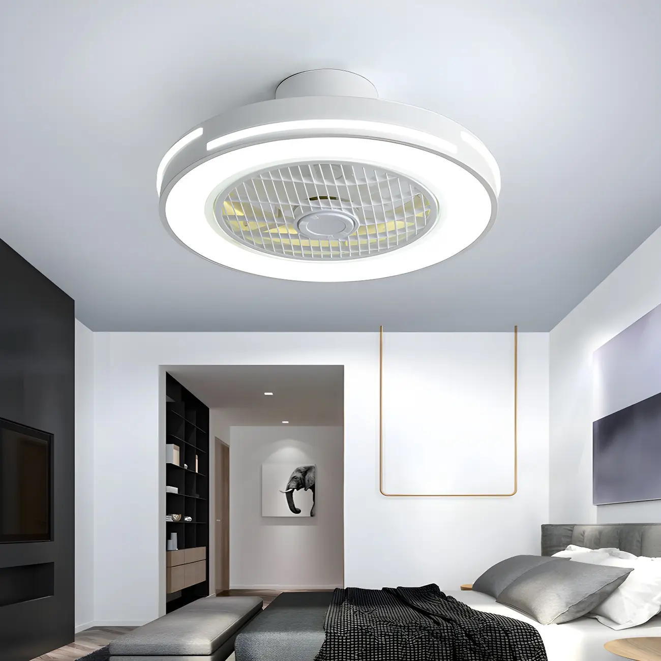 Remote Control Flush Mount Ceiling Fan with Dimmable LED Light Image - 1 | homeyfad