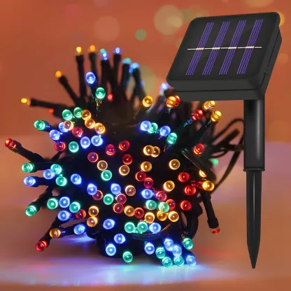 Colorful Solar Black Beaded LED Fairy Outdoor String Light Image - 6