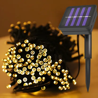 Colorful Solar Black Beaded LED Fairy Outdoor String Light Image - 7