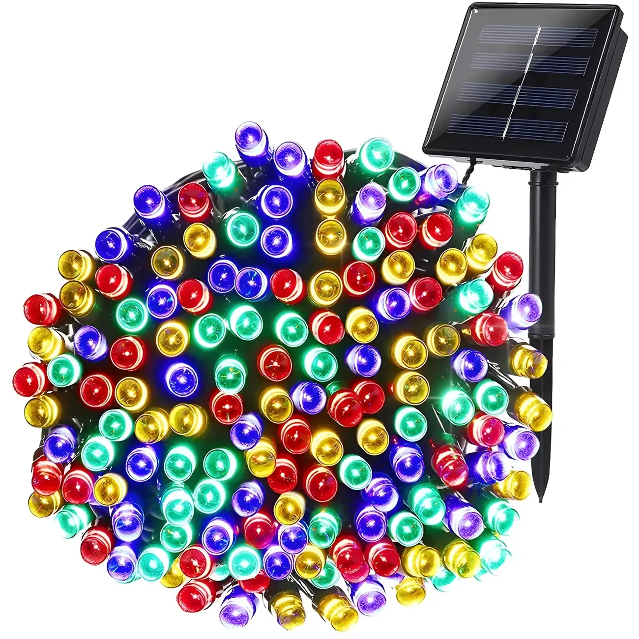 Colorful Solar Black Beaded LED Fairy Outdoor String Light Image - 8