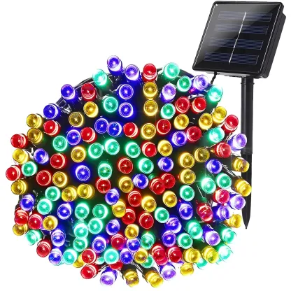 Colorful Solar Black Beaded LED Fairy Outdoor String Light Image - 8