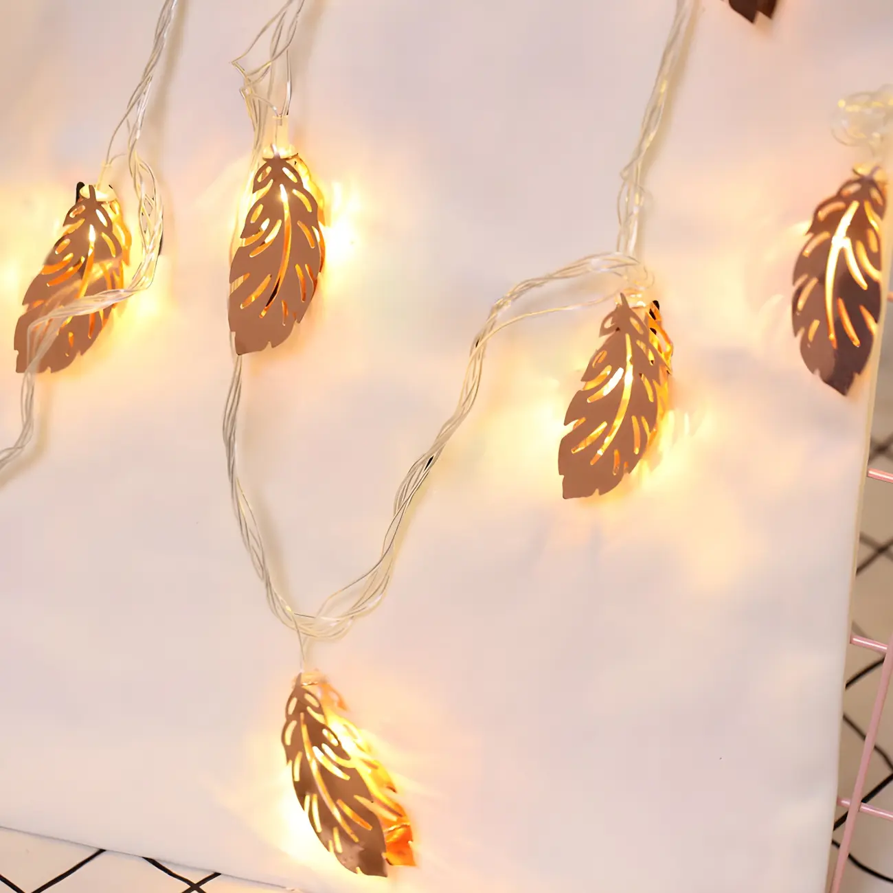Elegant Rose Gold Metallic Feather Warm String Light Image - 2 | homeyfad