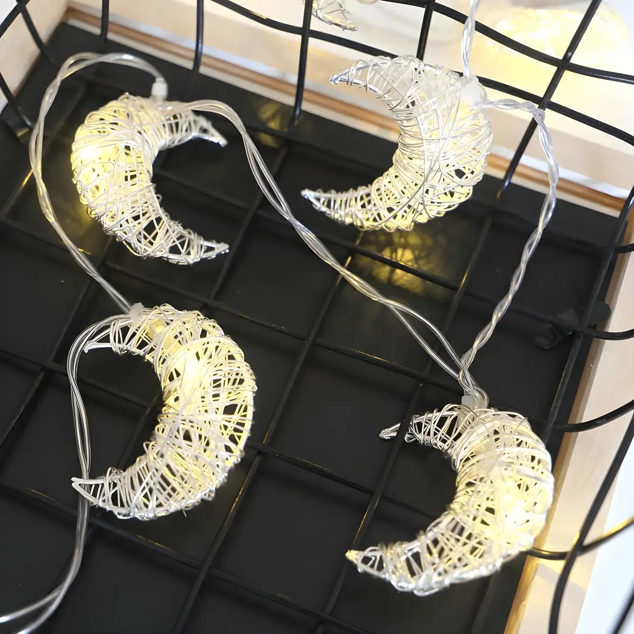 Ethereal White Weaving Crescent Battery String Lamp Image - 2