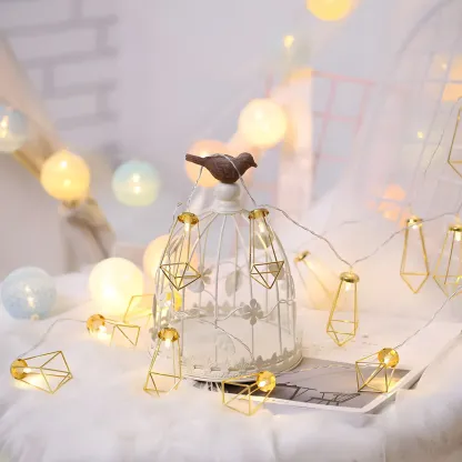 Gold Metal Cage Geometric Warm String Light Image - 1
