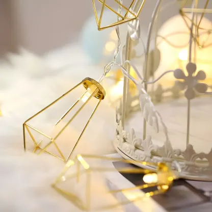 Gold Metal Cage Geometric Warm String Light Image - 2