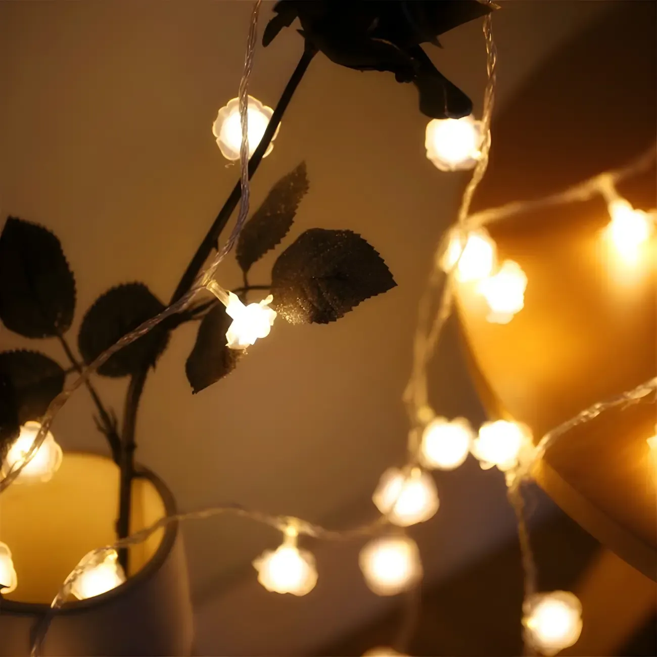 Plastic Clear Rose LED Warm String Light Image - 3