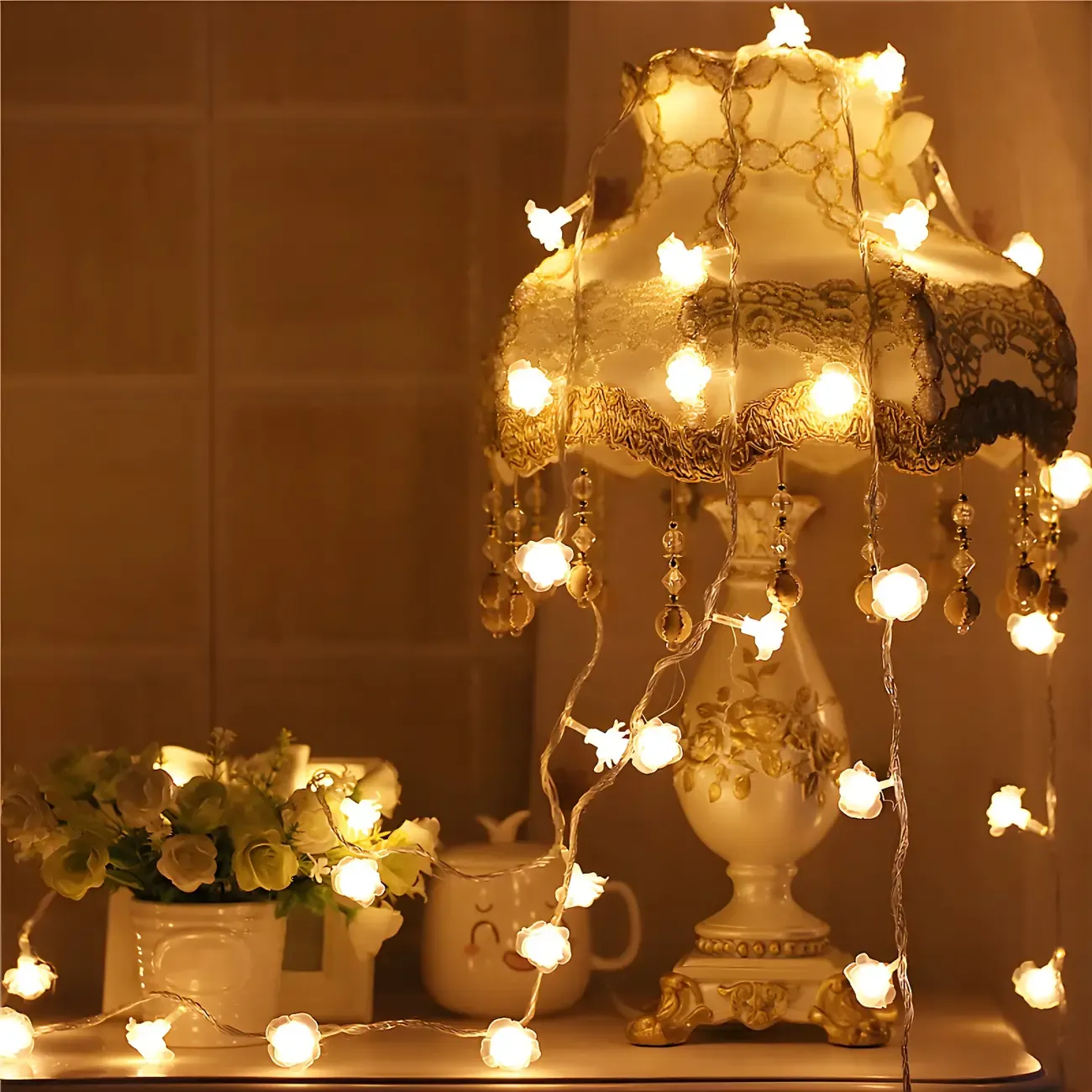 Plastic Clear Rose LED Warm String Light Image - 1