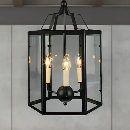 3-Light Clear Glass Hanging Chandelier Vintage Black/White Candle Pendant Light Fixture Image - 4